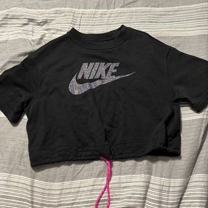 Black Nike oversized crop with pink tie to tighten